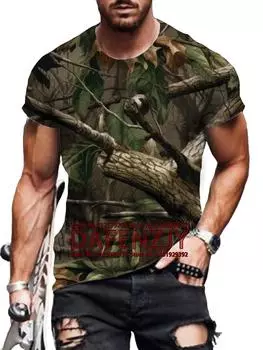 Футболка с камуфляжным принтом «Охотничья ветка» 3D, летняя мужская футболка для отдыха, модная уличная женская футболка с коротким рукавом S синий