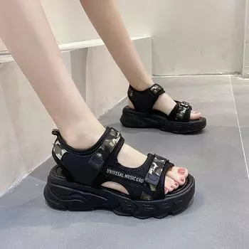 Camouflage platform Velcro fish mouth sandals women s 2024 summer new casual beach women s shoes 35 камуфляж зеленый