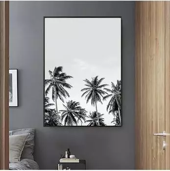 Camper Van Beach Surfing Print Palm Tree Art Картина маслом Черно-белая фотография Плакат с океаном Гостиная Украшение дома 21X30cm No Frame