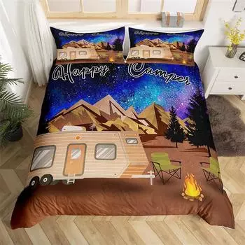 Camping Duvet Cover Galaxy Comforter Cover Microfiber Farmhouse Style Bedding Set King For Boys Girl Camper Lovers Birthday Gift 135x200cm 2pcs