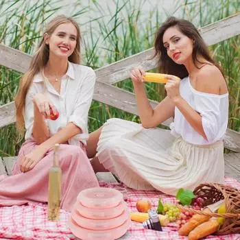 Camping Food Storage Travel Containers For Food Stacking Foldable Silicone Camping 4 Pack Bowls With Lids