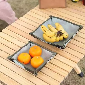 Camping Gadgets Desktop Tray Oxford Cloth Folding Sundries Storage Box Waterproof Camping Serving Tray For Outdoor Hiking Travel 17x17x4cm зелёный
