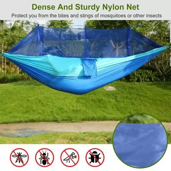 Camping Hammock with Mosquito Net Camping Anti-rollover Nylon Portable Hanging Hammocks Chair Outdoor Hanging Bed Net синий