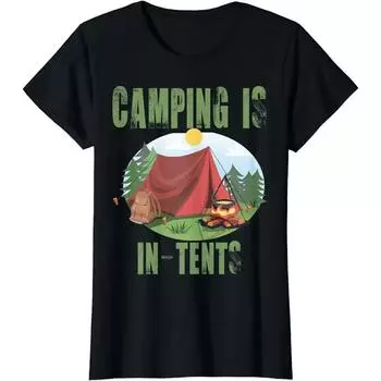 Camping Is In Tents T-Shirt Funny Gift for Happy Camper T-Shirt Casual Cotton Daily Four Seasons Tees Graphic T Shirts S бежевый