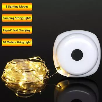 Camping Lights String 2 in 1 USB Rechargeable Outdoor String Lights 5 Lighting Modes Portable Camping Lanterns For Garden Yard ArmyGreen зелёный