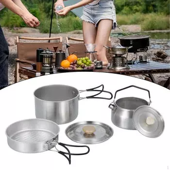 Camping Mess Kit Soup Pot Stockpot Versatile Easy to Clean Outdoor Cookware Fry Pan for Picnic