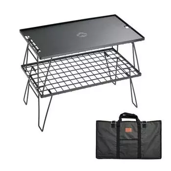 CAMPING MOON Field Rack Ground Rack Folding Rack Made of Black Plated Steel with Storage Bag Main Unit T-230 2 Pieces/Aluminum Top Plate T-230-2TM