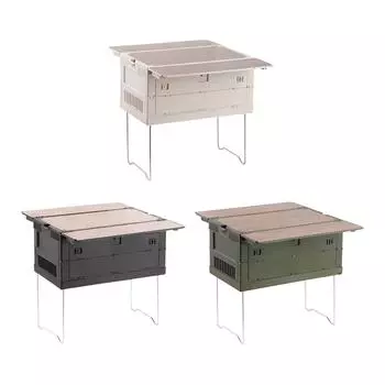 Ящик для хранения для кемпинга, складной, с функцией стола, 65 л, штабелируемый, органайзер для снаряжения, для домашнего использования, подвала, кладовки, рыбалки, квартиры серый