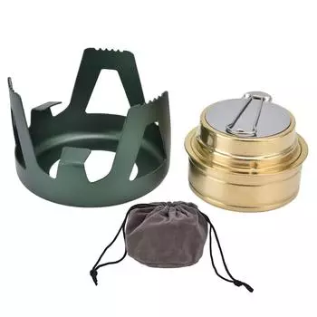 Camping Stove Windproof Vaporizable Portable Liquid Spirit Stove with Stand for Outdoor зелёный