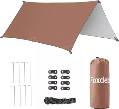 Camping Tent Tarp for 4 3 m x 3 Rain Light UV Water Pressure 300D High Density Waterproof Storage Case UV Barbecue 300 x Tarp, People, Lightweight, m, кофейный