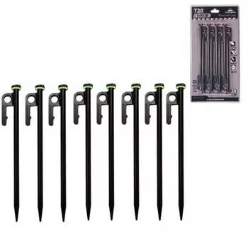 CAMPINGMOON Carbon Steel S45C Black Coated Tent Stakes for Hard Ground ([7.88 inch Set of 8])