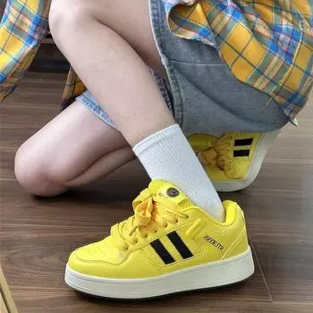 Campus high value yellow chubby bread shoes women s mesh 2025 autumn versatile Internet celebrity leisure sports skateboard shoes 35 жёлтый