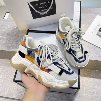 Обувь в стиле кампуса, женская осенняя обувь для студентов, универсальная спортивная и досуговая обувь на платформе, обувь для пап 35 бежевый