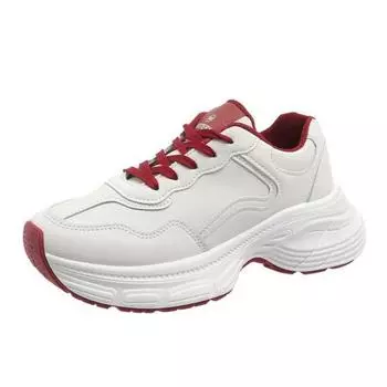 Campus style white and red simple dad shoes women s spring new lace-up running shoes student round head sports shoes 35