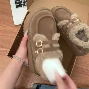 Campus wind warm thick-soled snow boots women s new winter piled thickened cotton shoes fluff 35