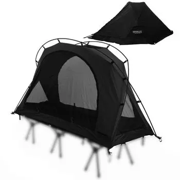 CAMVIL GODONG Палатка одинарная из хлопка TC с водонепроницаемым внешним слоем 2000 мм, складная, для 1 человека, для путешествий, кемпинга, передняя и задняя сетка и ТПУ, идеально подходит для велотуризма чёрный