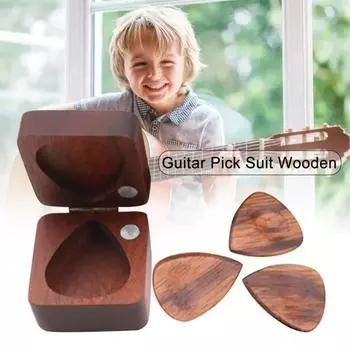 Can Hold Many Guitar Pick Box Wooden Guitar Plectrum Container Gift Picks Storage Case Collector with 1pcs Guitar Pick