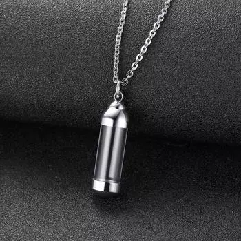 Can Open Stainless Steel Urn Necklace Hollow Tube Necklaces Ashes Cremation Memorial Pendants серебряный