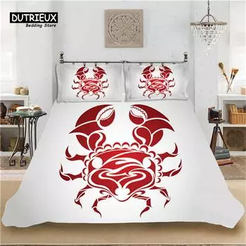 Cancer Duvet Cover Set Soft Hand Drawn Constellations Bedding Set Simple White Quilt Cover Abstract Geometric Pillowcases Decor EU single(135x200cm)