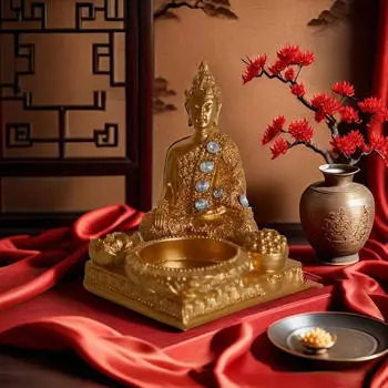 Candle Holder Candlestick Home Decor Buddha Statue Lamp Stand Tealight for Party