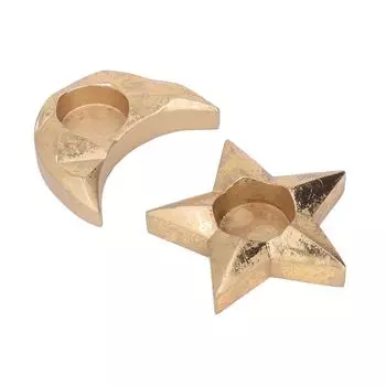 Candle Holder Golden Moon Golden Star Shape Hole Design Thickened Bottom Decorative Ramadan Islam
