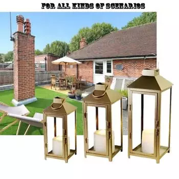 Candle Lantern Set Of 3 Softly Curved Top Rounded Handle Handcrafted Metal Lantern 12x12x27.5cm жёлтый