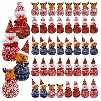 Candy Bag Xmas Eve Party Christmas Apple Bear Deer Santa Claus Favor Bags Christmas Tote Gift Bag Wrapping Bags Red Bags Snowman Jewelry Accessory Style 5 (Elderly)