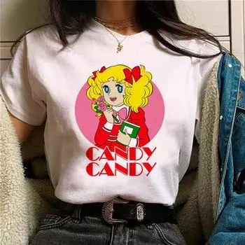 Candy Candy Top Женская летняя футболка для девочек Графический дизайнер Аниме Y2k Топы Футболки Женская одежда S