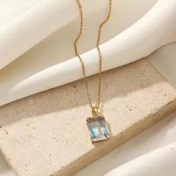 Candy Color Rectangular Pendant Necklace for Women New Golden Chain Necklaces Wedding Party Jewelry Accessories