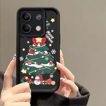 Candy Color Shockproof Shell for Xiaomi 13t 11t F6 X6 X5 Pro Redmi 13 12 11 10 Pro Cartoon Christmas Tree Pattern Lens Protection Silicone Soft Cover Redmi Note 13 5G чёрный