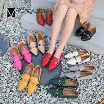 Candy colors pointed toe metal bow-tie loafers women colors block band slip on moccasins brief shallow ballrina plus size 36-45 6 абрикосовый