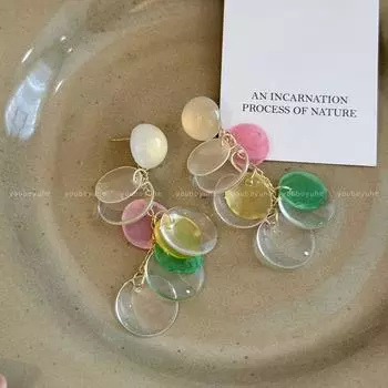Candy Series ~ Natural Shell Acrylic Tassel Stud Earrings Female Summer Dopamine Ice Feeling Vacation Style Ear Rings Color tassel shell earrings-Silver Needle