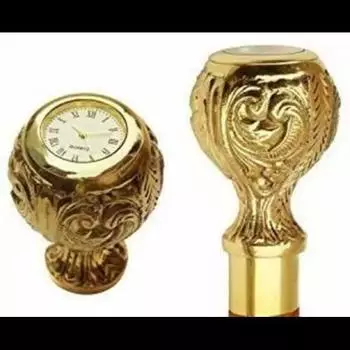 Cane Brass Roman Clock On Top watch Handle Victorian Wooden Wand Walking Stick-Walking Cane Gift M аэро