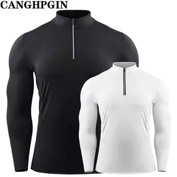 CANGHPGIN Мужская компрессионная спортивная футболка для бега, плотная спортивная одежда с длинными рукавами для фитнеса, быстросохнущая M синий