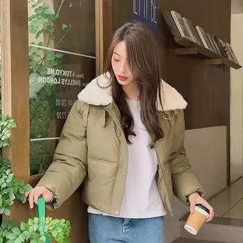 Cangzhou зима новая одежда больших размеров из хлопка женская короткая студенческая одежда из хлопка свободные лацканы контрастная куртка из хлопка куртка S чёрный