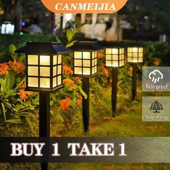 CANMEIJA 2 шт. светодиодные солнечные лампы для газона, уличный солнечный свет, водонепроницаемый садовый светильник, защита от дождя, дорожка, двор, садовый декор, уличный фонарь, форма дома 2pcs Cold white чёрный