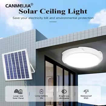 CANMEIJIA 60W 100W 200W 500W светодиодный солнечный потолочный светильник с дистанционным управлением, солнечная панель, солнечные фонари, внутренние потолочные светильники для дома