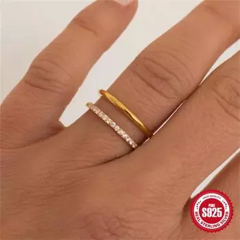 Canner925 Стерлингового Серебра 1 ШТ. Роскошное Кольцо С Двойным Бриллиантом Кольцо Вечности Обещание Для Ее Обручальные Кольца С Цирконием Size золотой