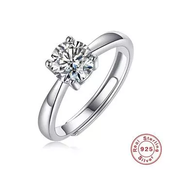 CANNER 1 карат D Цвет Муассанит Обручальное Кольцо Регулируемое Открытое Кольцо Стерлингового Серебра 925 Ювелирные Изделия Высокое Качество Подарок для Женщин 1 CT-Resizable серебряный