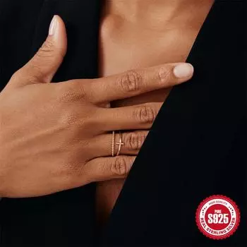 Canner 1 шт., кольцо из стерлингового серебра 925 пробы с двойным крестом, кольцо с обещанием вечности для нее, обручальные кольца с кубическим цирконием Size 7 золотой