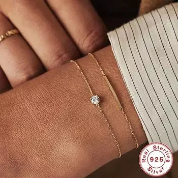 Canner 1PC 925 стерлингового серебра простой браслет 18 карат позолоченный солитер AAAAA цирконий тренд браслет регулируемый праздничный подарок золотой