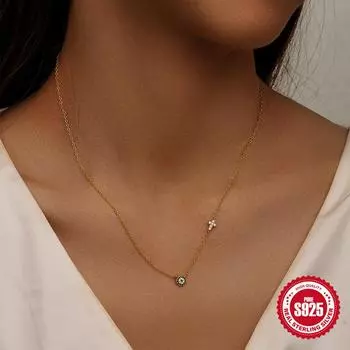 Canner 925 Sterling Silver 1PC Изящное ожерелье с глазом дьявола, милое минималистичное ожерелье с крестом для женщин, подарки, ювелирные изделия золотой