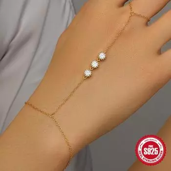 canner 925 стерлингового серебра 1шт простые цепочки браслет для женщин изящный кубический цирконий браслет и кольцо цепочка украшения для тела золотой