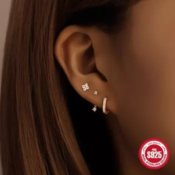 Модные серьги-гвоздики Canner из стерлингового серебра 925 пробы в виде цветка, 3 шт., изящные серьги-гвоздики для хряща козелка, украшения для пирсинга ушей в виде цветка вишни, подарки золотой