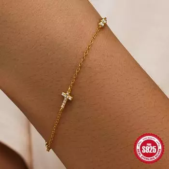 Canner 925 стерлингового серебра 1шт изящные браслеты крест модный золотой браслет стек набор водонепроницаемый браслет-цепочка минималистичные крошечные милые украшения золотой