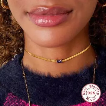 CANNER Фиолетовое зеленое квадратное ожерелье из циркония для женщин 925 пробы серебряные ювелирные изделия очаровательная подвеска цепочка 18K чокер бижутерия воротник