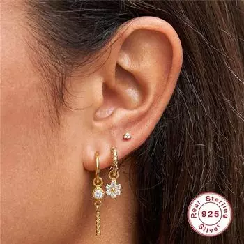 CANNER разноцветные свадебные серьги, комплект из стерлингового серебра 925 пробы, серьги-гвоздики золотого цвета для женщин, серьги для пирсинга хряща, 3 шт.