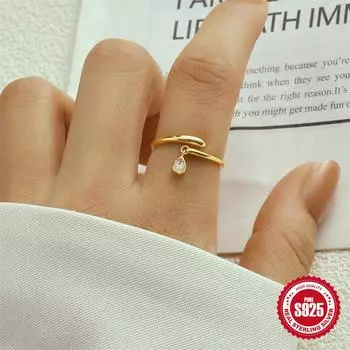 Canner Стерлингового Серебра 925 пробы 1 шт. Изящное Кольцо Капли Воды Кольцо Обещания Вечности для Ее Обручальные Кольца С Цирконием One Size золотой