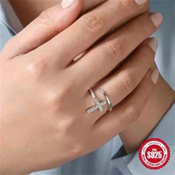 Canner Стерлингового Серебра 925 пробы 1 шт. Модное Кольцо с Крестом Кольцо Обещания Вечности для Ее Обручальные Кольца С Цирконием One Size золотой