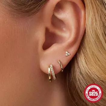 Canner стерлингового серебра 925 пробы 3 шт. геометрические круглые серьги набор серег для пирсинга для женщин круглые украшения для хряща серебряный